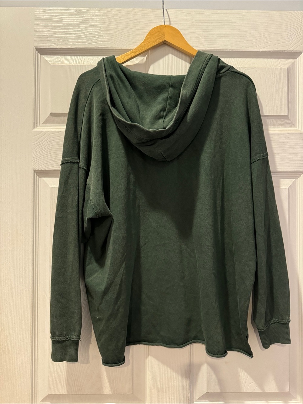 AERIE Forest Green Lace-Up V-Neck Hoodie Sweater - Picture 3 of 6
